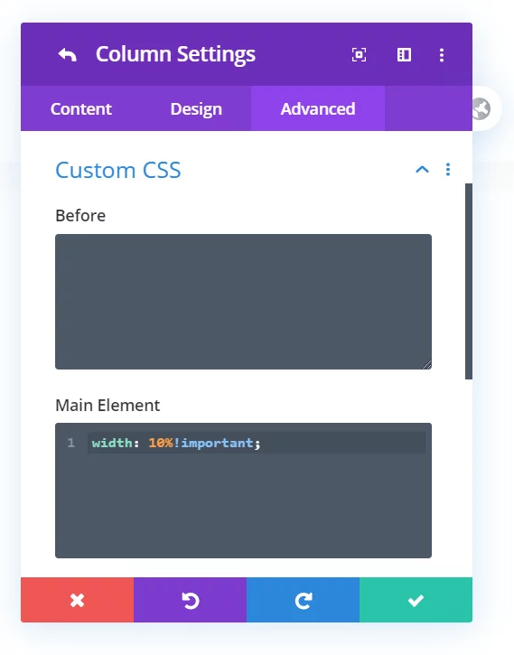 Example of how to resize Divi column sizes