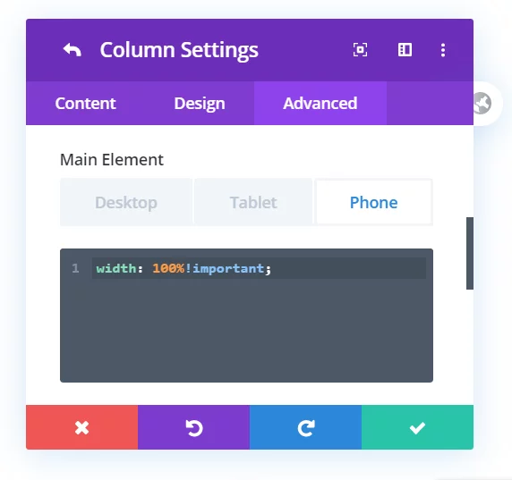 Example of how to resize Divi column sizes