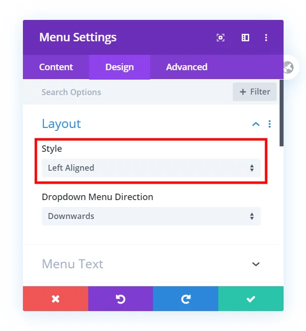 Left or right align in the Divi Menu module