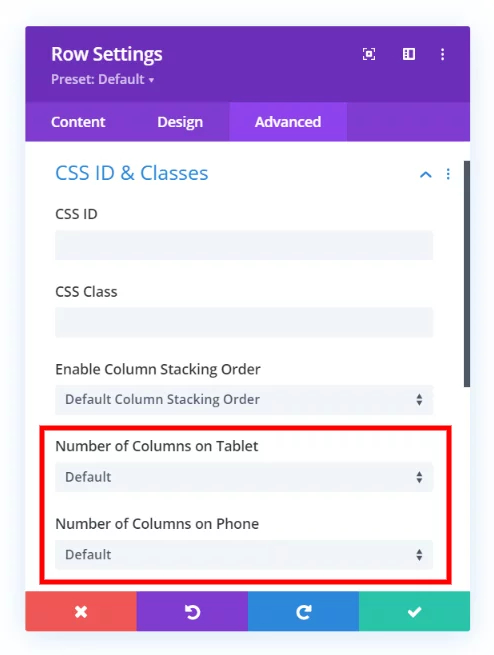 Divi Responsive Helper Column Stacking Number setting