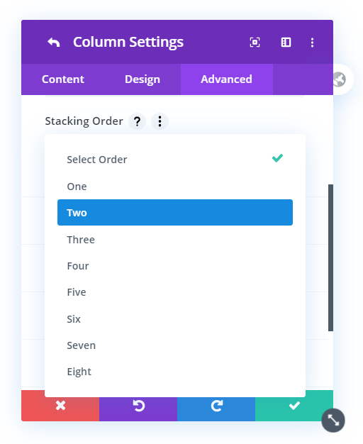 Divi Responsive Helper Column Stacking Settings in the Row