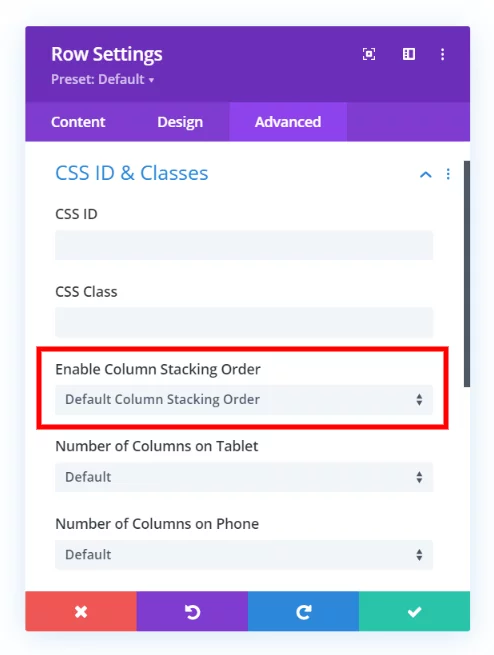 Divi Responsive Helper Column Stacking Order setting