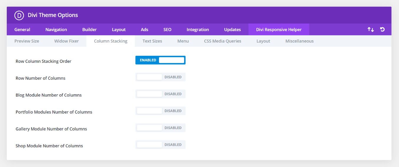 Divi Responsive Helper Row Column Stacking Order Setting