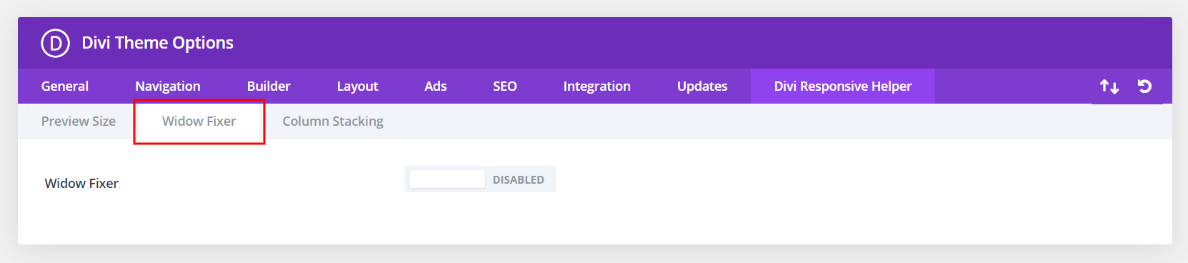 Divi Responsive Helper Widow Fixer Settings
