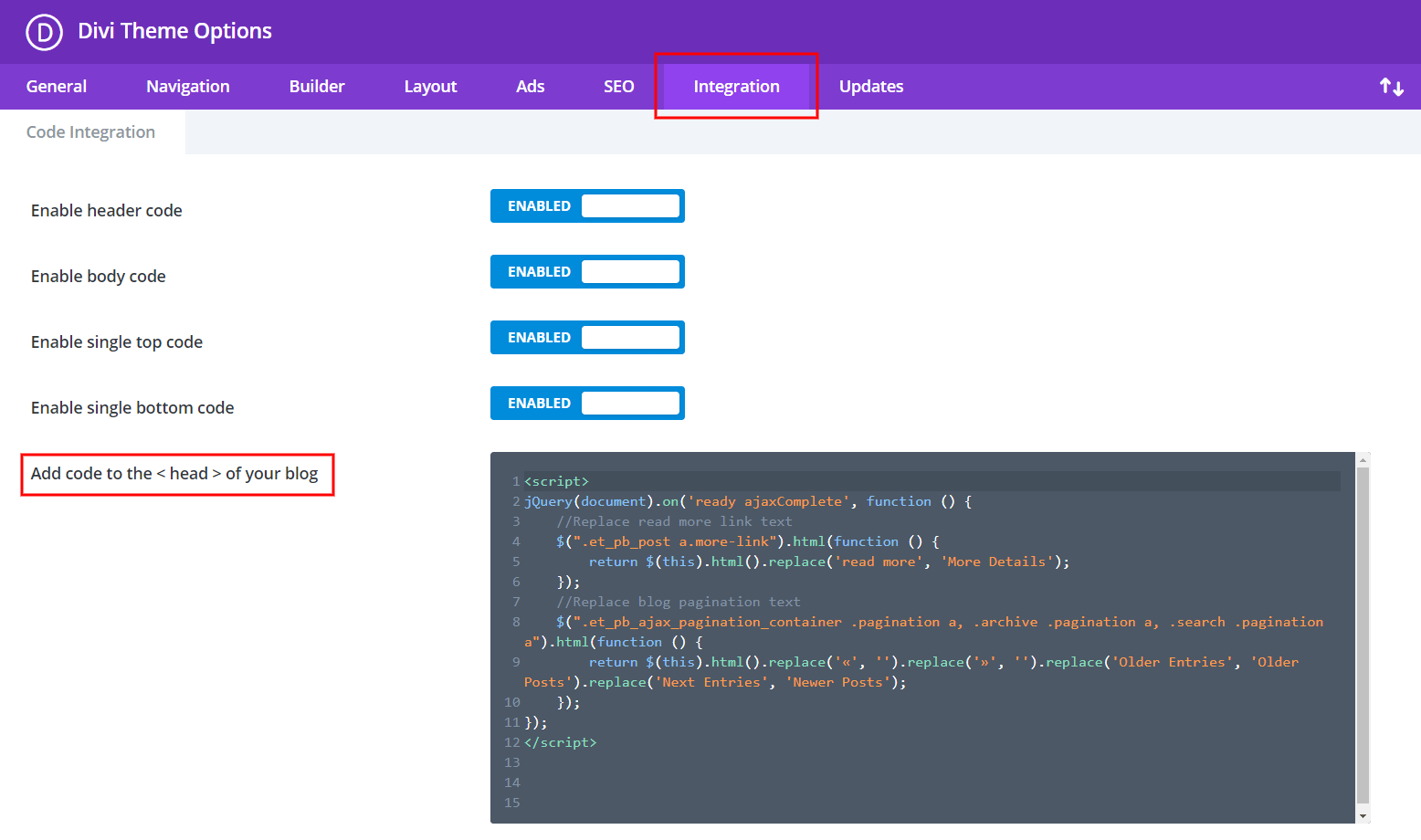 add code to the Divi Theme Options Integrations tab add code to the Divi Theme Options Integrations tab
