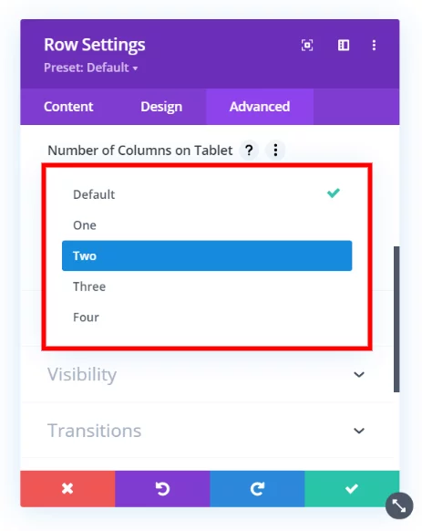 choose the Divi Responsive Helper number of columns for tablet or phone