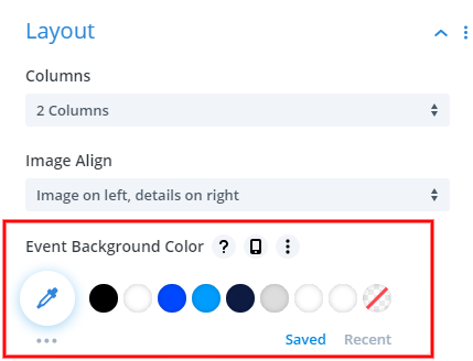 new event background options color feature in the Divi events calendar