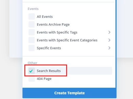 Assign template to the event search results pages Assign template to the event search results pages