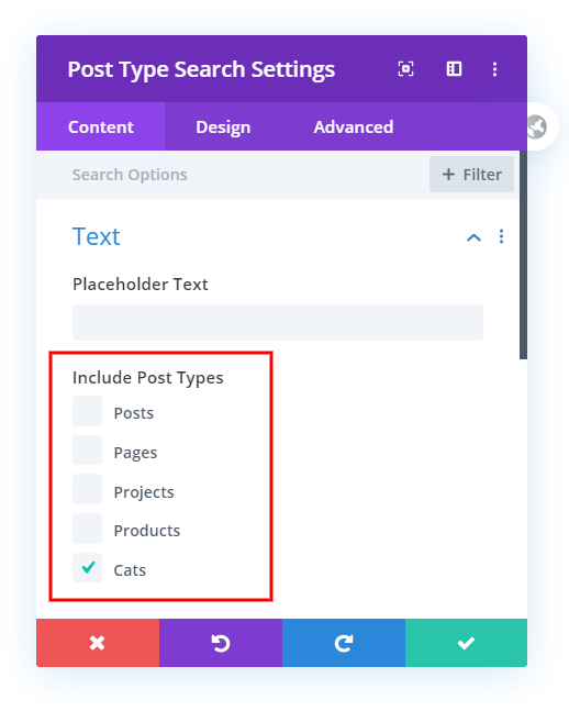 choose which post types to display in the Divi search results
