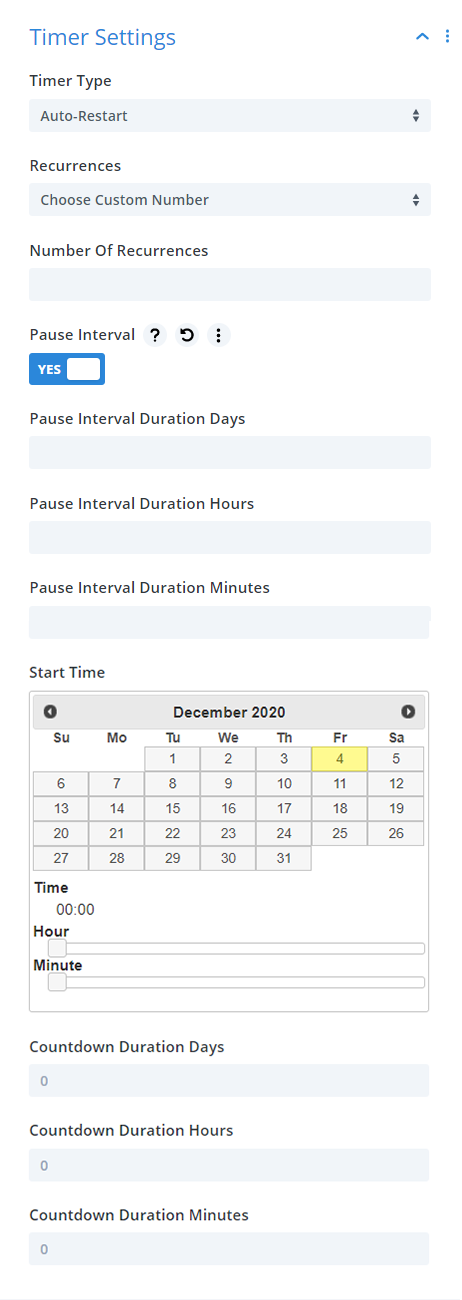Divi Timer Pro module countdown timer auto restart settings Divi Timer Pro module countdown timer auto restart settings