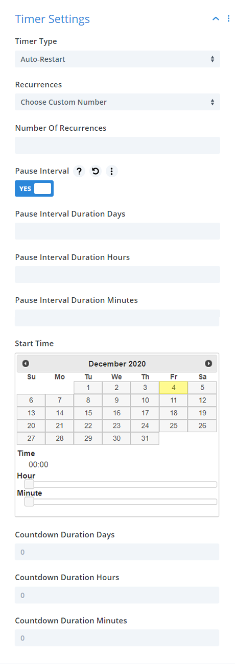 Divi Timer Pro module countdown timer auto restart settings