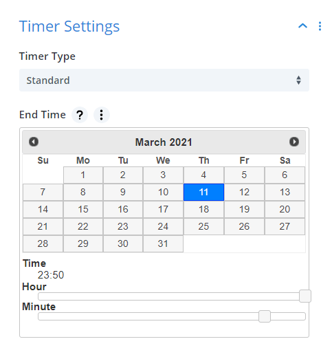 Divi Timer Pro module countdown timer standard settings Divi Timer Pro module countdown timer standard settings