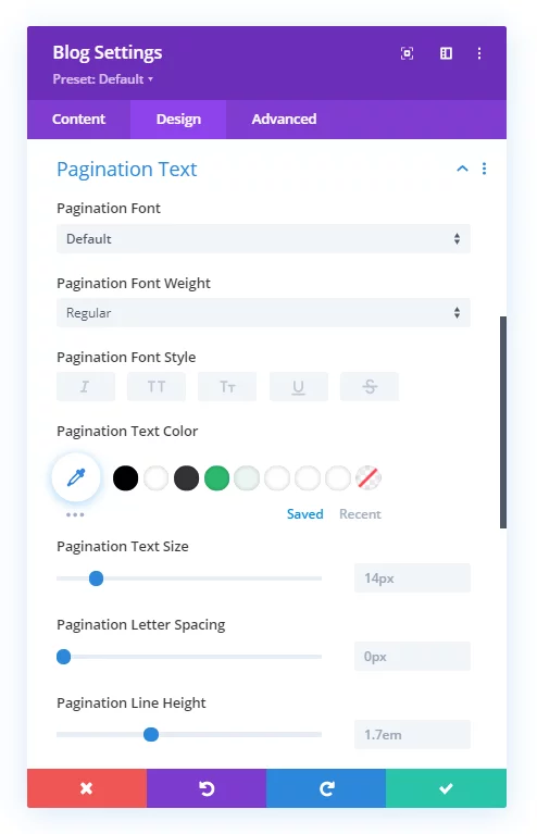 Divi blog module pagination settings