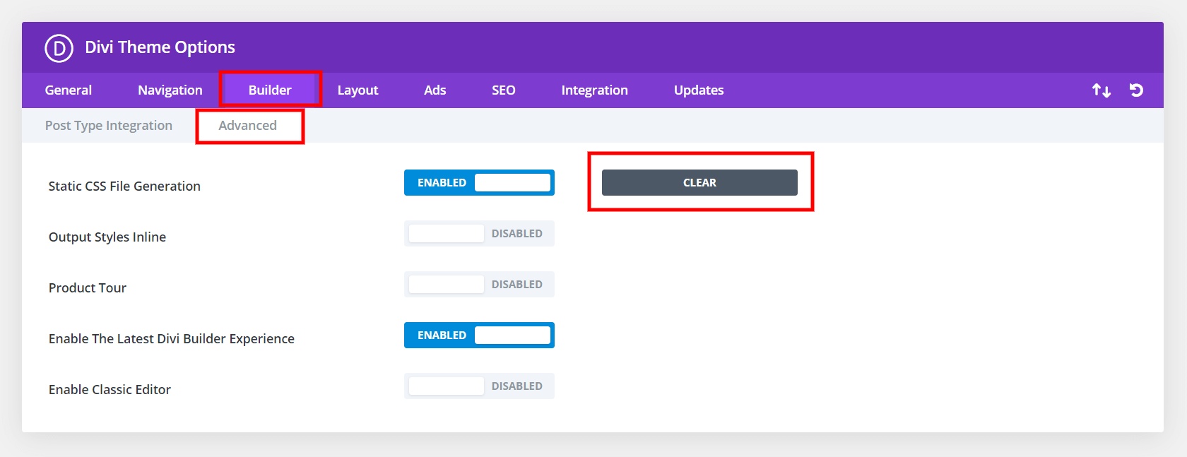 turn off static file generation in Divi