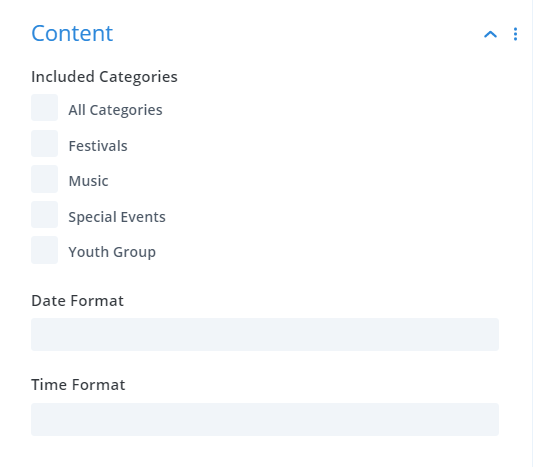 Divi Events Calendar Events Calendar Module Content Settings Divi Events Calendar Events Calendar Module Content Settings