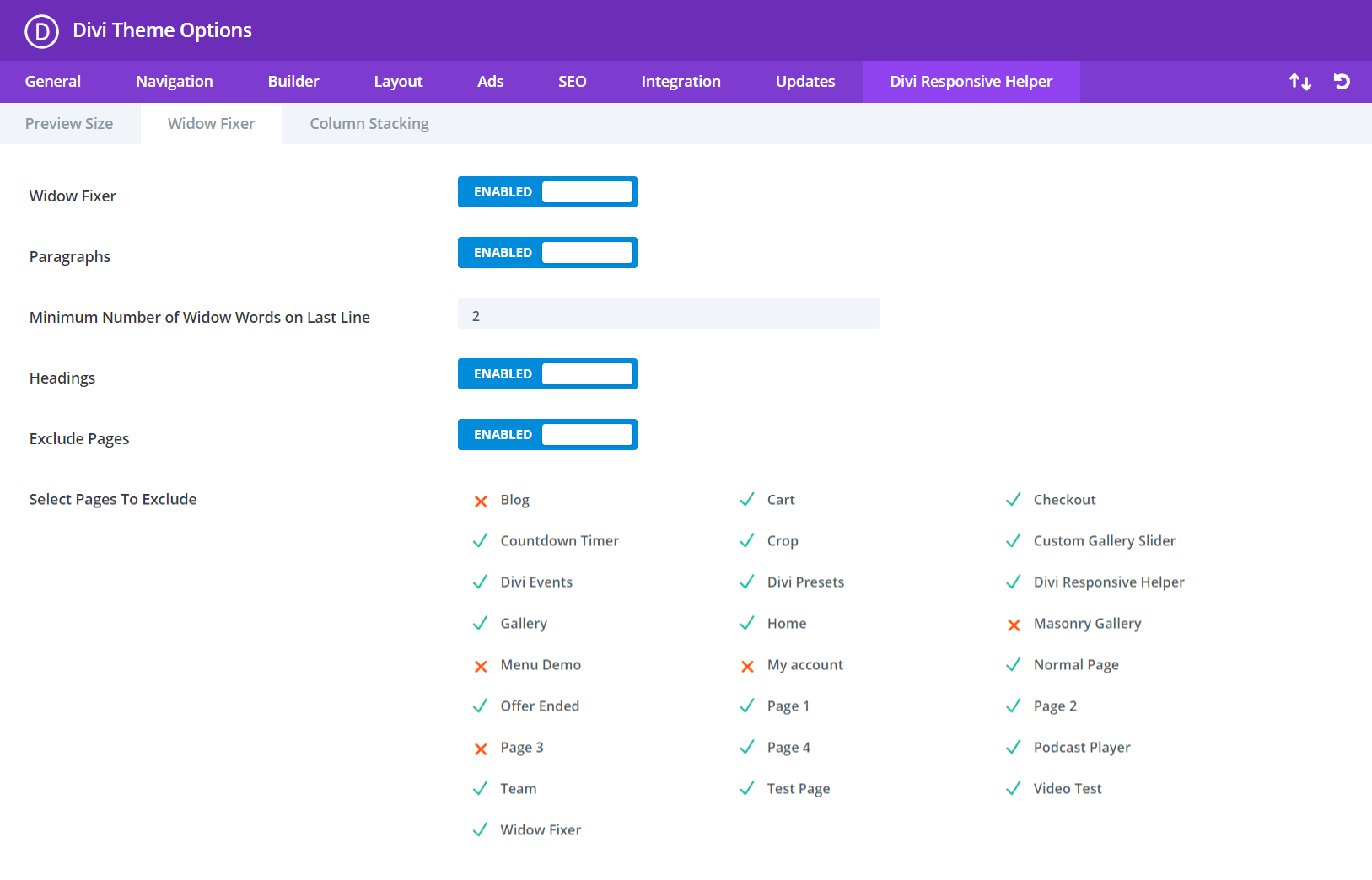 Divi Responsive Helper Widow Fixer Settings and Features