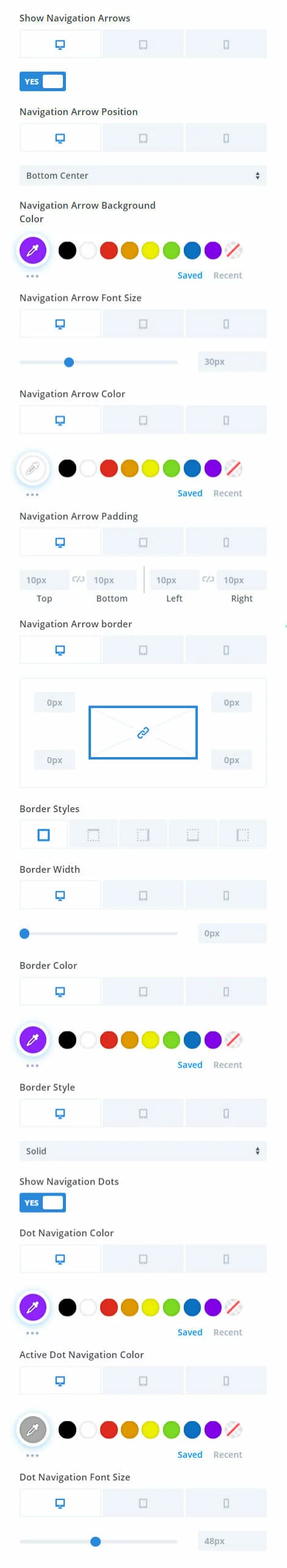 Divi Carousel Maker Responsive arrow and dot Settings