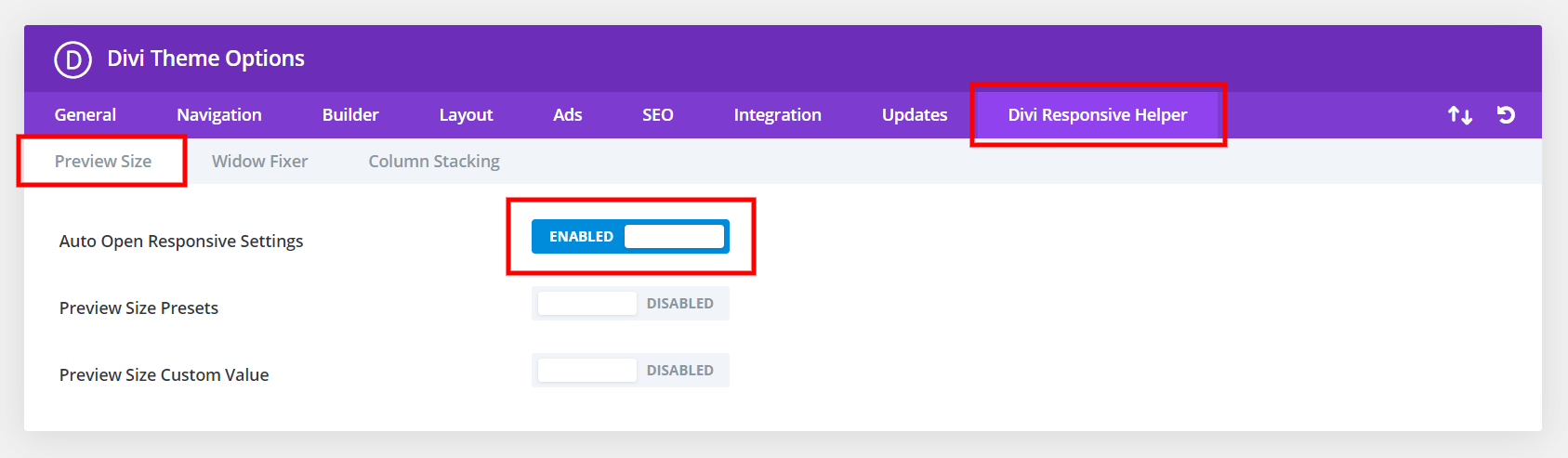 Divi Responsive Helper how to automatically open the Divi breakpoint tabs
