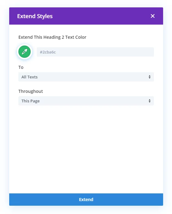 using extend styles to change the color scheme in Divi