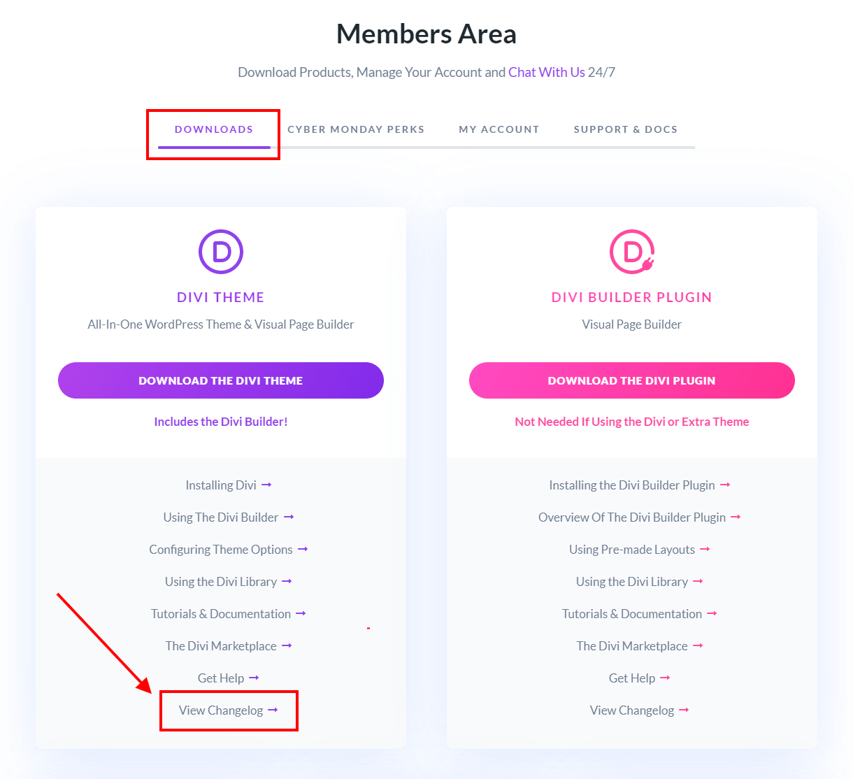 where to find the Divi changelog