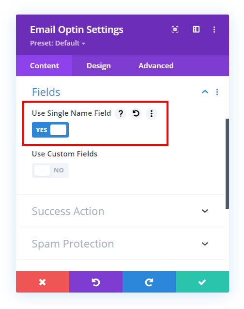 horizontal inline Divi email optin module with single name field turned on