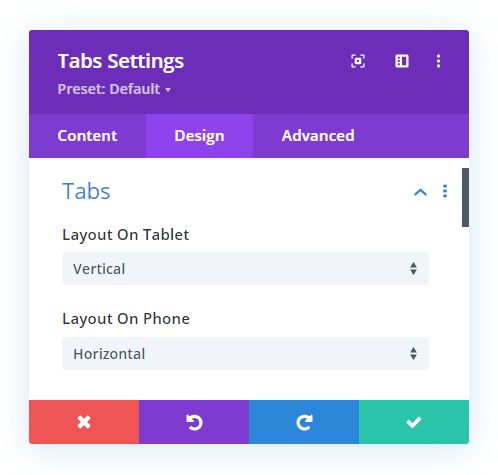 Divi Responsive Helper Tabs Module Tab Layout Settings