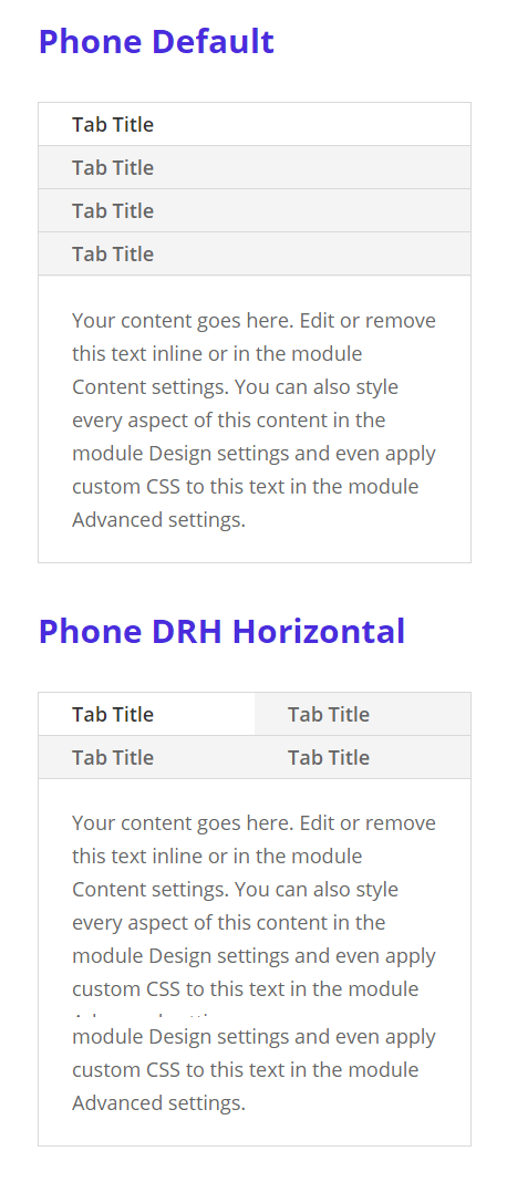 Divi Responsive Helper Tabs Module layout on Phone Divi Responsive Helper Tabs Module layout on Phone
