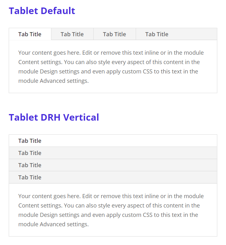 Divi Responsive Helper Tabs Module layout on Tablet