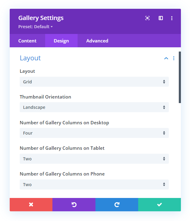 set the number of Divi gallery module columns on any device