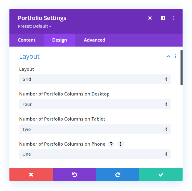 set the number of Divi portfolio module columns on any device set the number of Divi portfolio module columns on any device