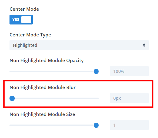 Divi Carousel Maker Center Mode Non Highlighted Module Blur setting