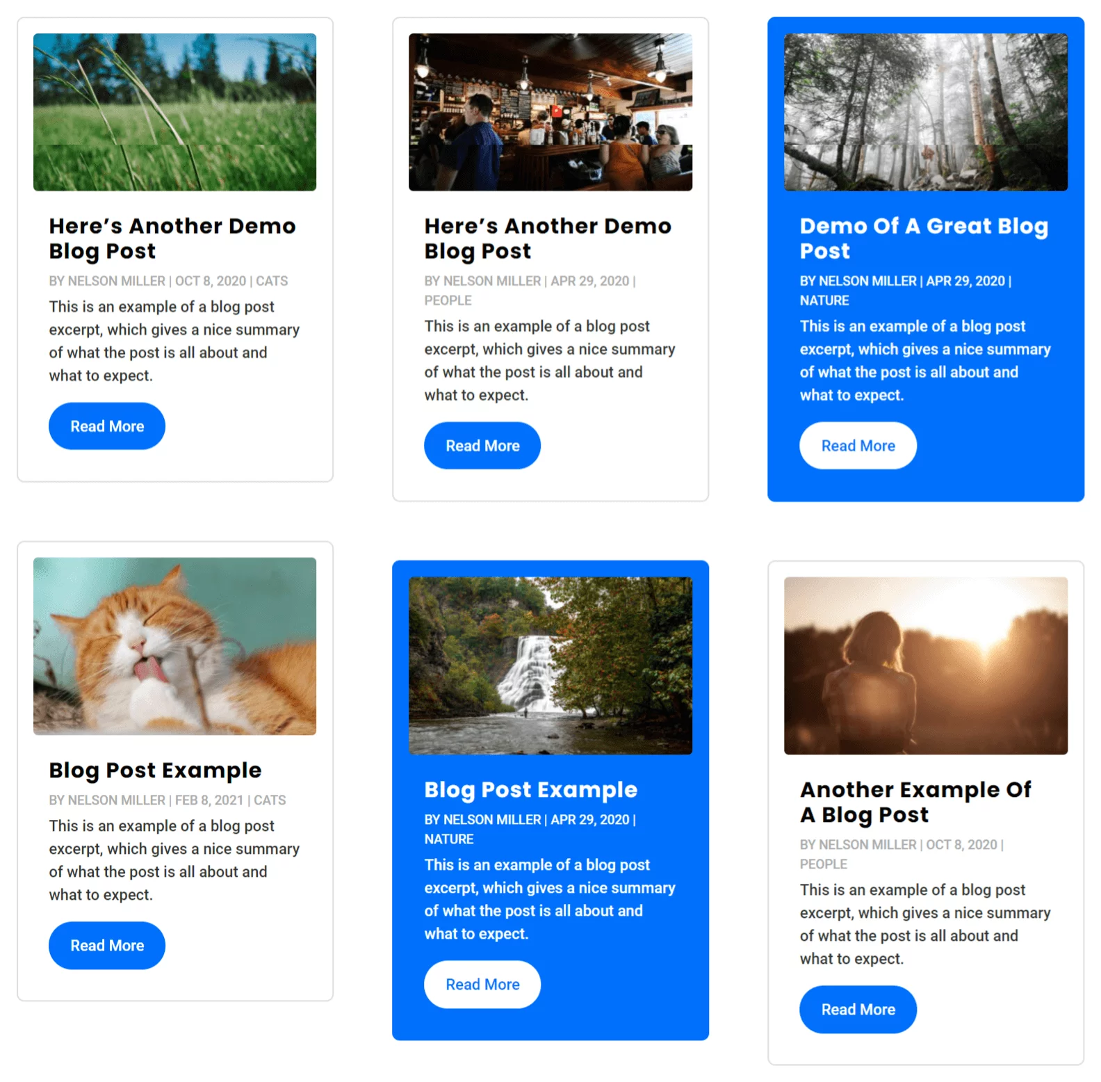 Divi blog category posts highlighted by color