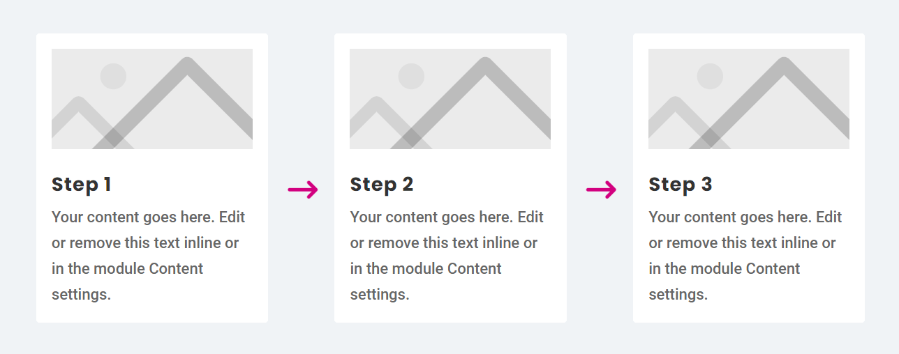 final process steps with icons between columns in Divi