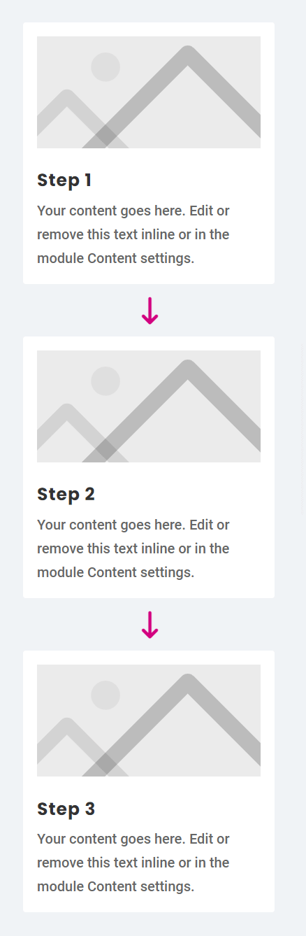 final responsive process steps with icons between columns in Divi