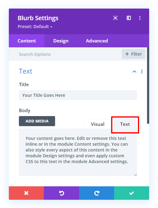 adding a button to a Divi Blurb module in HTML tab