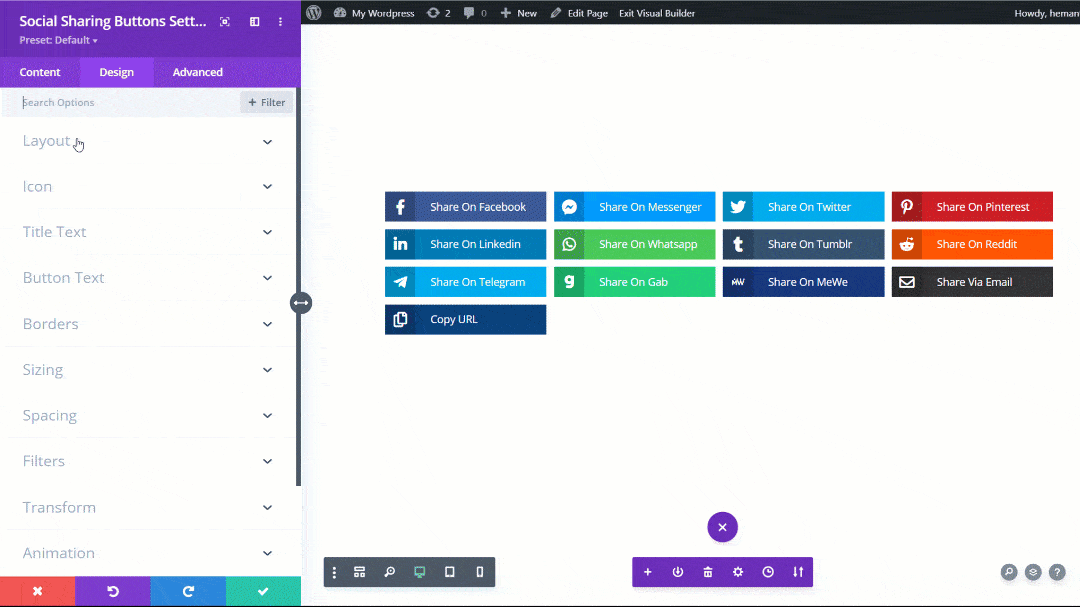 Divi Social Sharing Buttons Responsive Settings