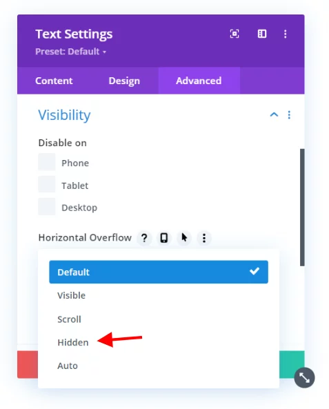 Divi overflow hidden setting