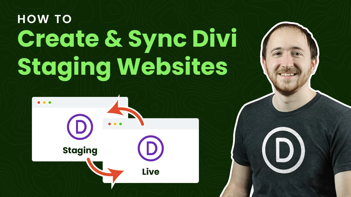 Man explaining Divi staging website creation and synchronization.