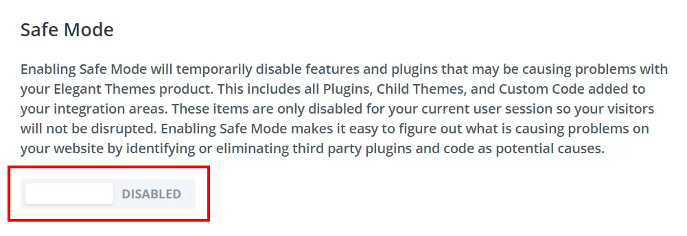 enable safe mode in Divi