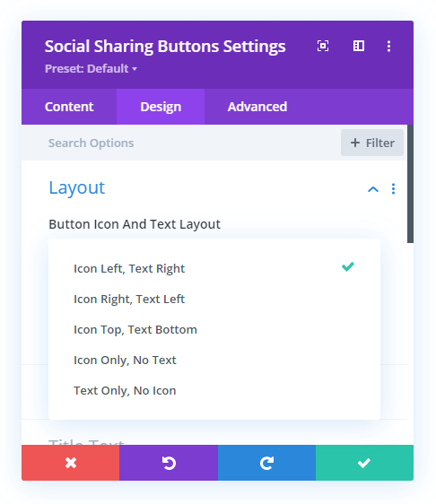 set the button layout for the Divi Social Sharing Buttons module