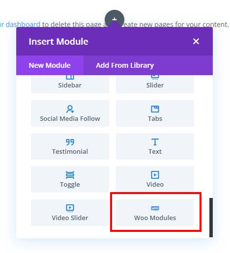 new Divi Woo modules add module UI screen new Divi Woo modules add module UI screen