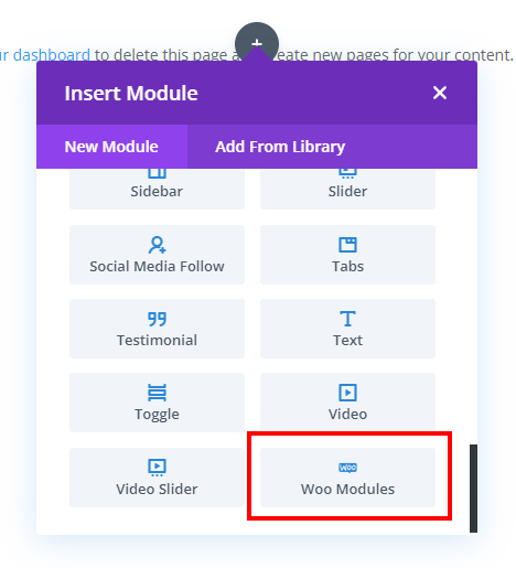 new Divi Woo modules add module UI screen