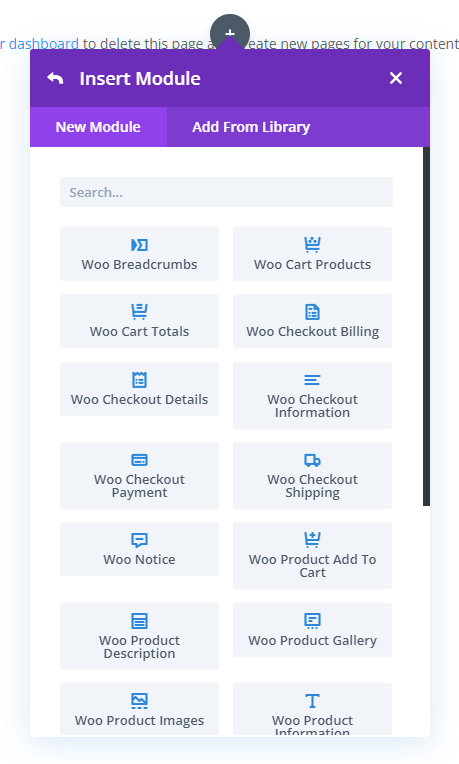 new inner Divi Woo Modules add module UI