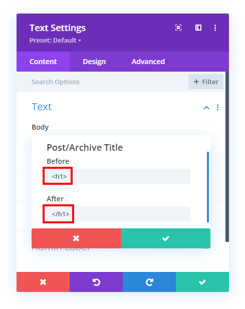 changing the heading level in Divi dynamic content with before and after pseudo classes