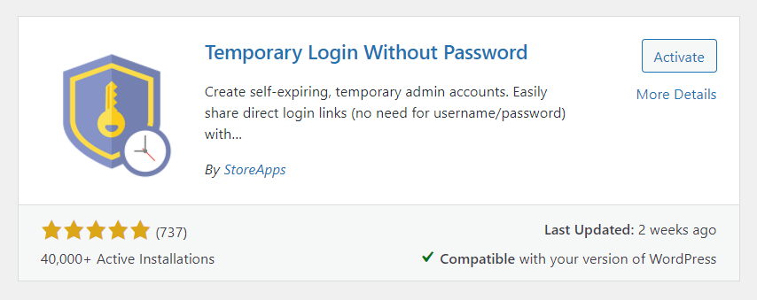 temporary login without password plugin