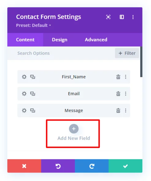Add new field in the Divi Contact Form