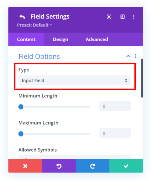 Divi Contact Form field type selector 1