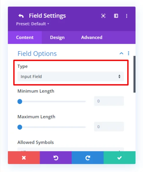 Divi Contact Form field type selector Divi Contact Form field type selector 1