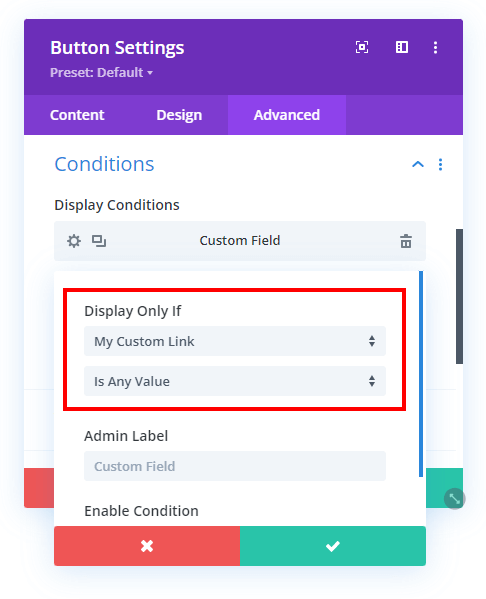 Divi Display Conditions custom field option has any value Divi Display Conditions custom field option has any value