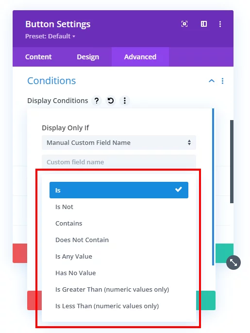 Divi Display Conditions custom field options